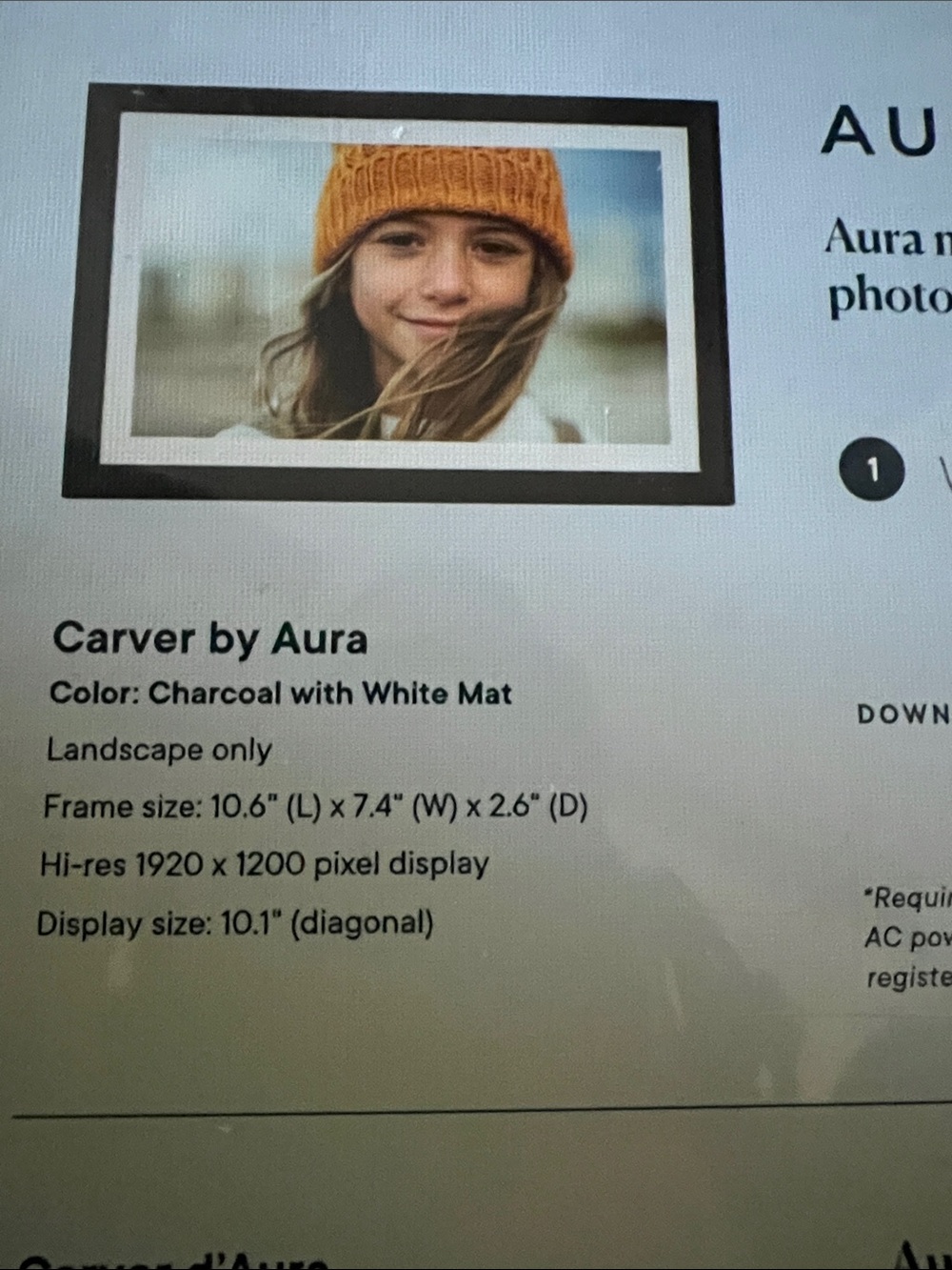 Aura Digital Photo Frame Charcoal with White Display Border